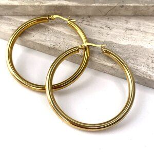 NEW~ Anthropologie Classic 2" Gold Tube Hoop Earrings